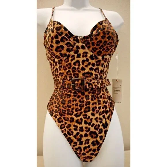 Good American GSW0020 Women's Sz 1/S Leopard Print Showoff 1-Pc Swimsuit - Picture 1 of 12